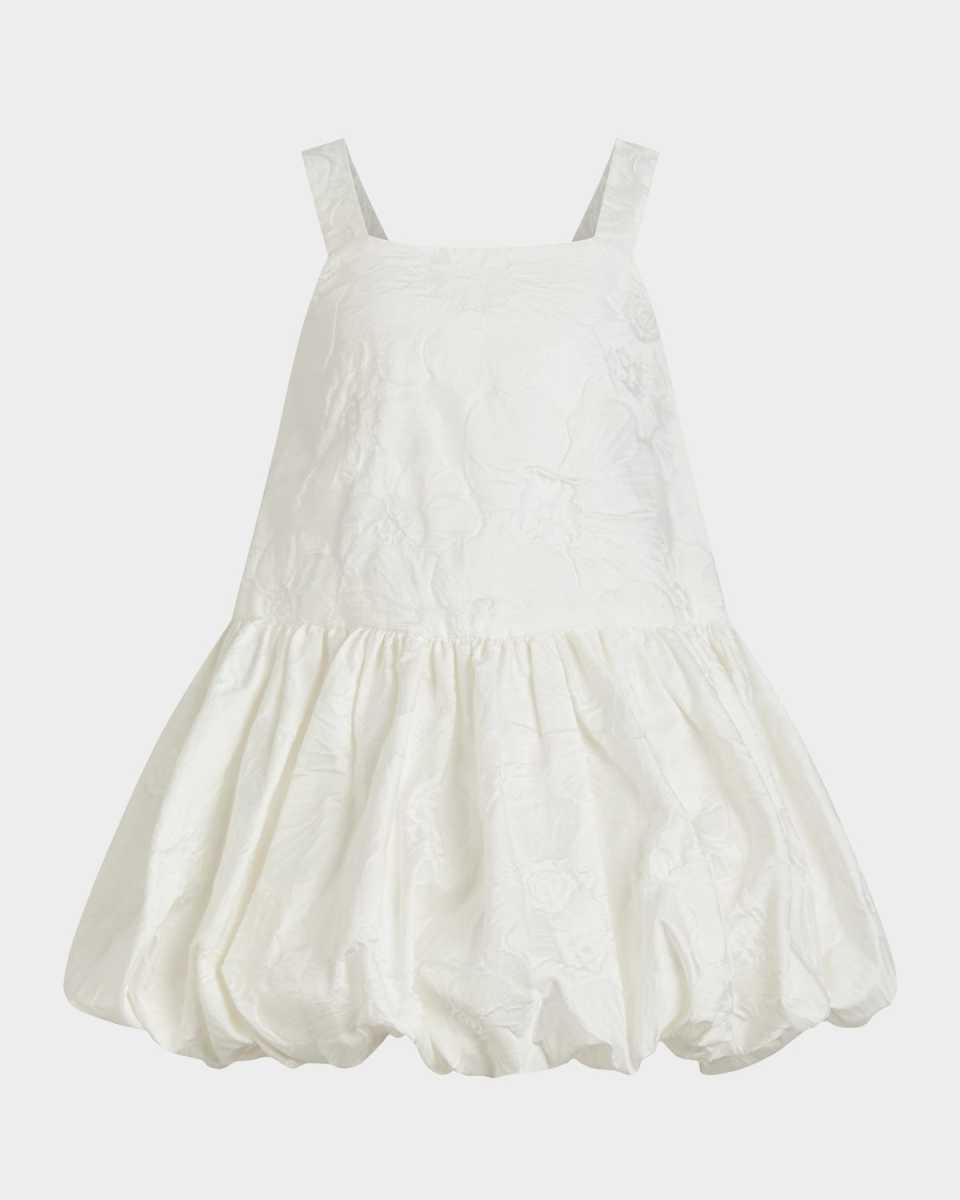 Girl's Elianna Puff Trim Floral Textured Dress, Size 4-10